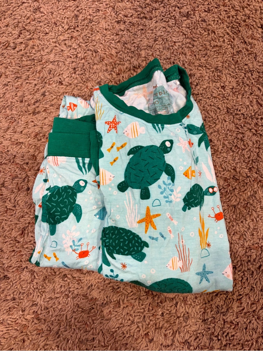Little Sleepies Sea Turtle Print Kids Pajama Set -  Short Sleeve + Short Set